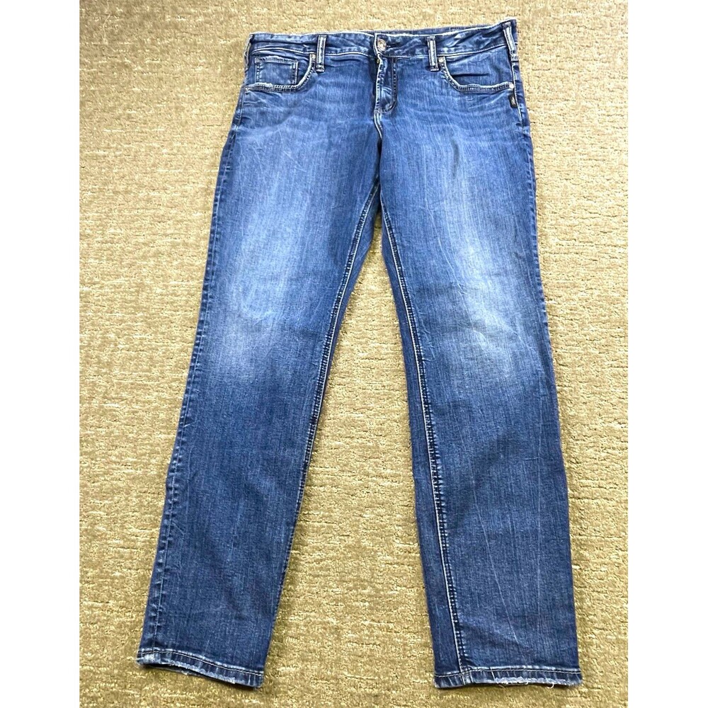 women Silver Jeans Boyfriend Blue Medium Wash Stretch Relaxed 5-Pocket 16 /29L